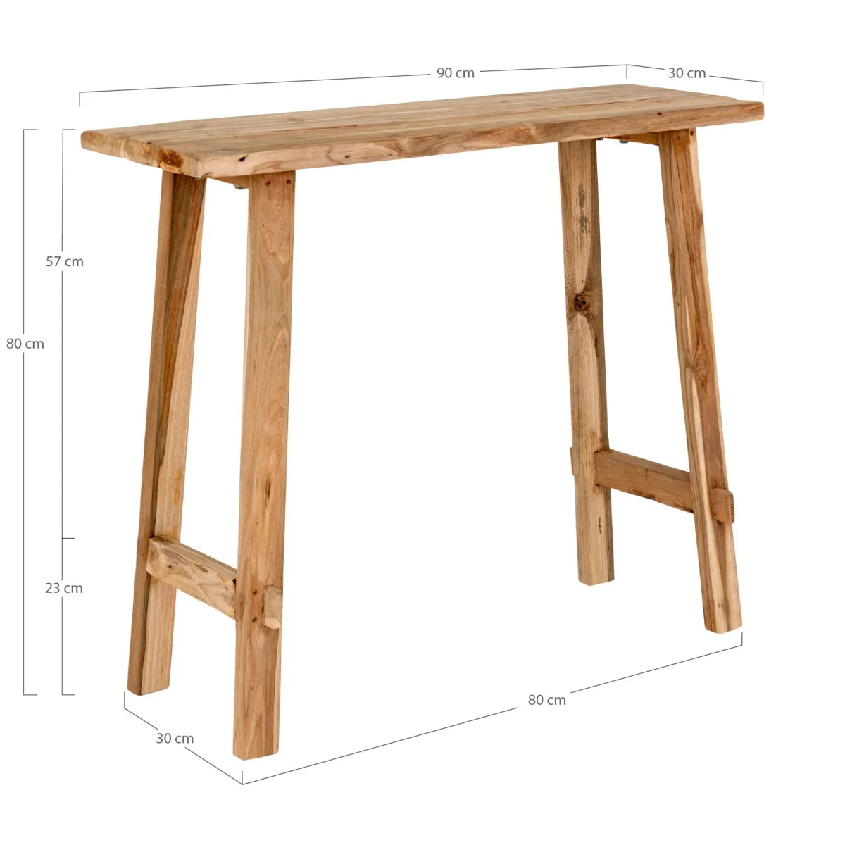 Console en bois de teck naturel minimaliste 90x40 cm