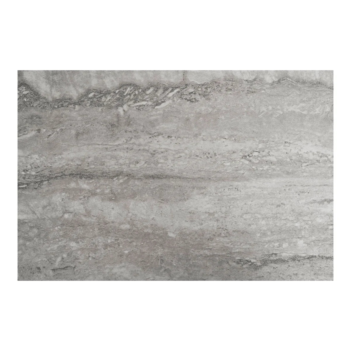 Console rectangulaire en travertin gris veiné poli et métal noir, 110x26 cm