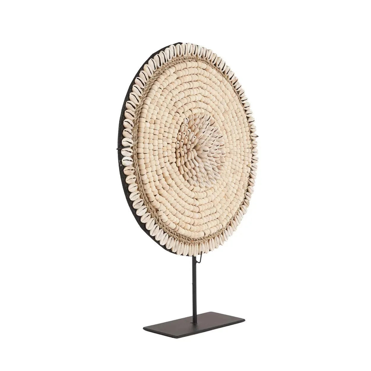 Coquillage décoratif en cauris blanc naturel sur socle, H40 cm