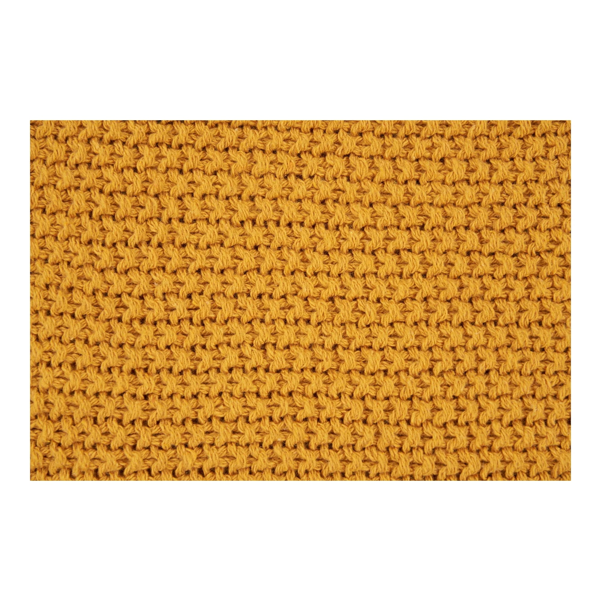Coussin décoratif carré ocre texturé en coton recyclé tricoté