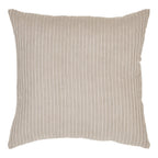 Coussin décoratif carré en velours côtelé sable à fines côtes verticales
