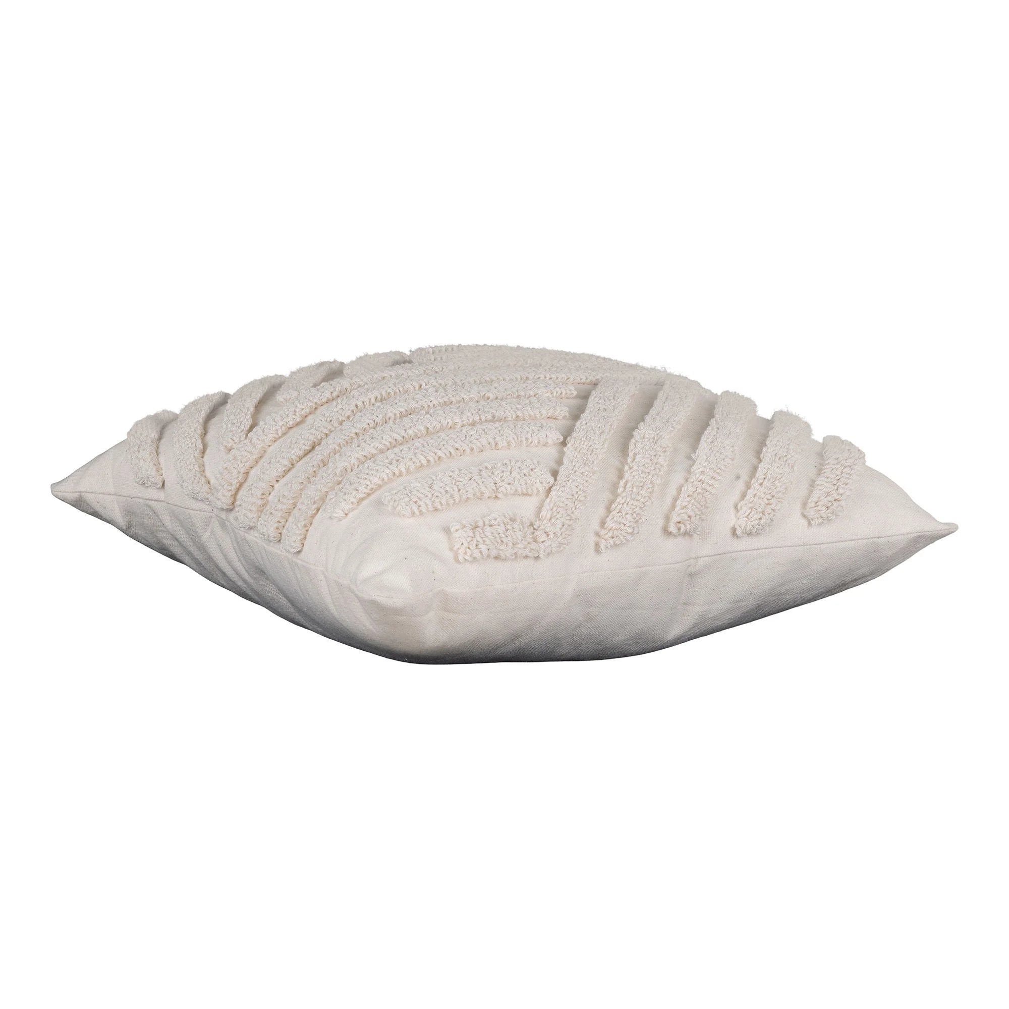 Coussin décoratif écru en coton à motif géométrique tufté texturé
