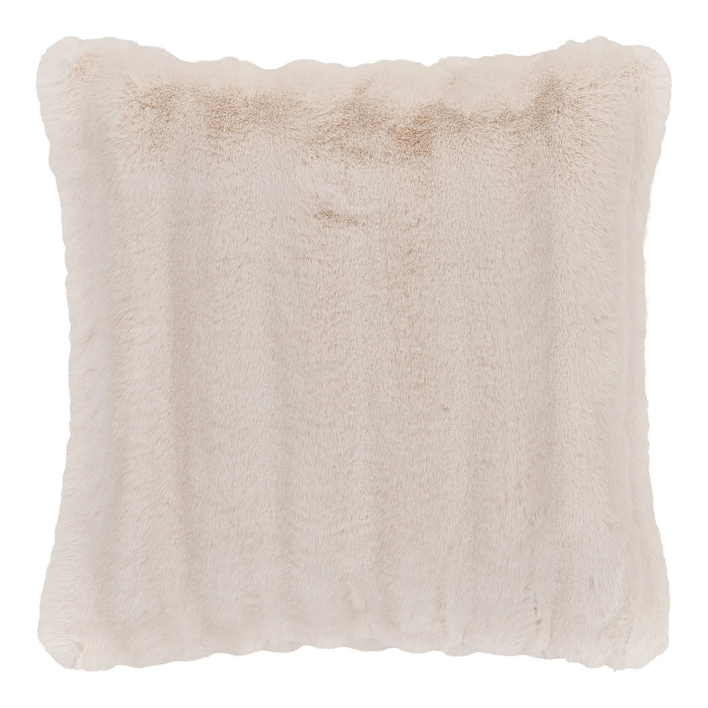 Coussin décoratif en fausse fourrure écrue moelleuse avec reflets dorés