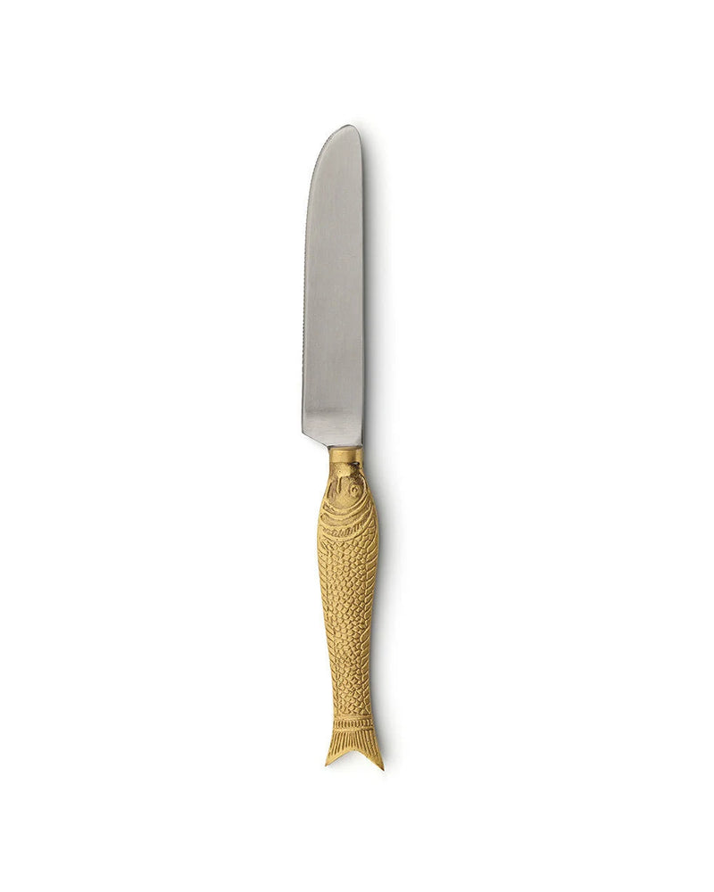 Couteau à tartiner en laiton doré manche poisson sculpté