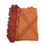 Plaid en coton terracotta avec franges et motif losanges décoratif 240x300 cm