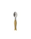 Cuillère décorative en métal doré avec manche poisson sculpté et texture élégante
