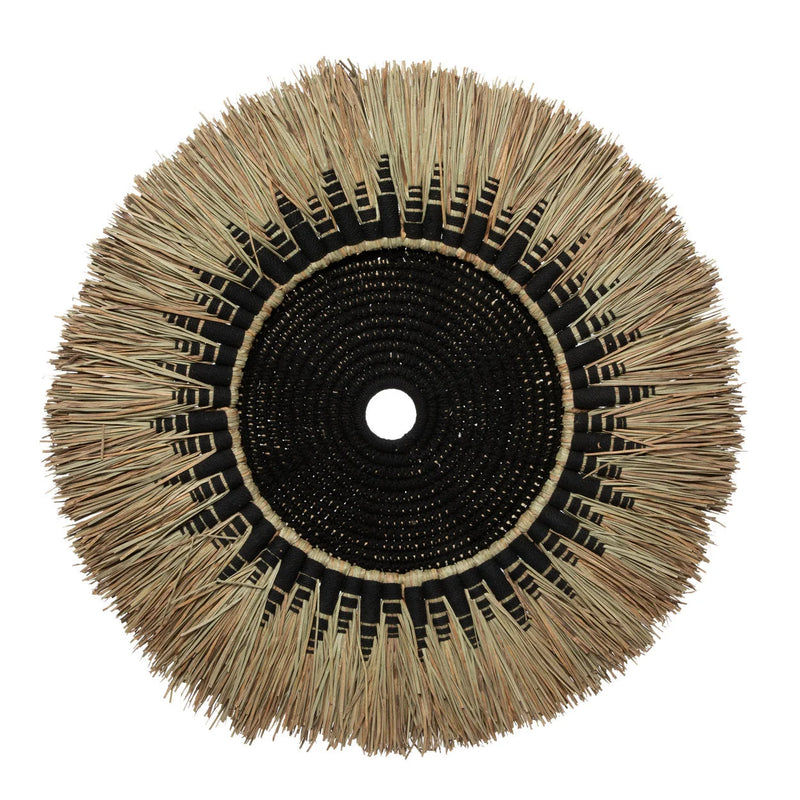 Décoration murale en raphia et macramé noir 60 cm