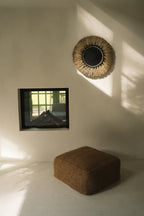 Miroir mural rond en raphia et macramé noir avec centre foncé 60 cm