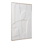 Décoration murale en toile blanche abstraite 3D avec cadre bois clair 60x90 cm