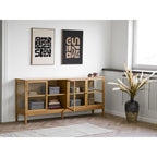Buffet en bois clair à portes vitrées et étagères ouvertes, 50x70 cm