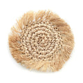 Dessous de verre rond en raphia naturel beige à franges