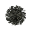Dessous de verre rond en raphia noir avec franges, tissé et à bord frangé