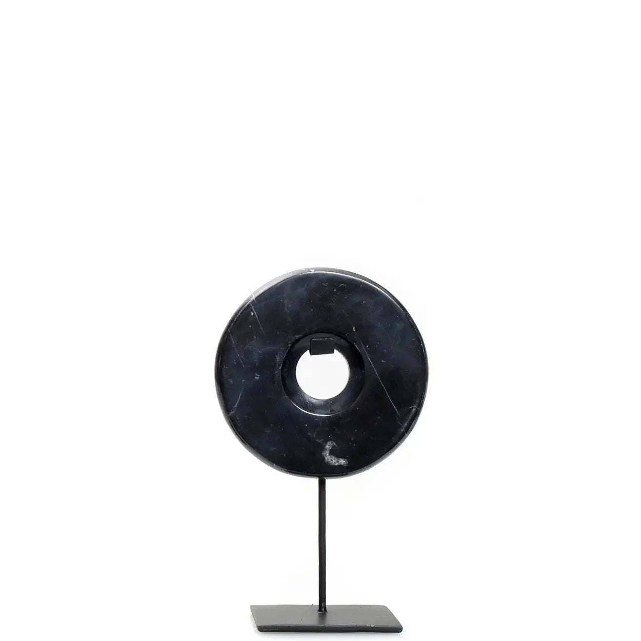 Disque décoratif en marbre noir sur socle en métal pour décoration intérieure