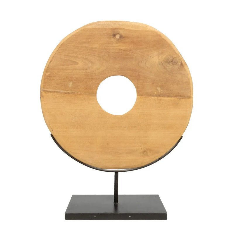 Disque décoratif en teck sur support bois H60 cm