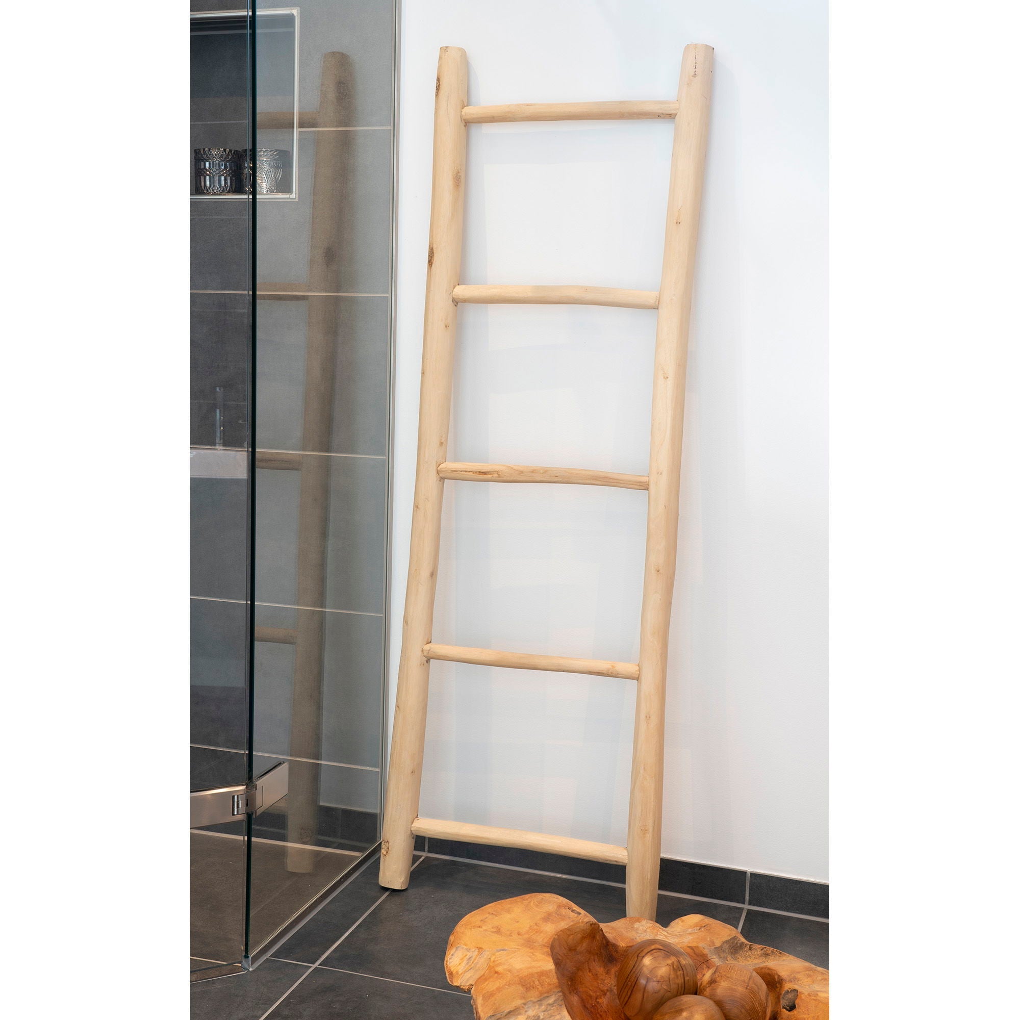 Échelle décorative en bois de teck naturel rustique 50x150 cm