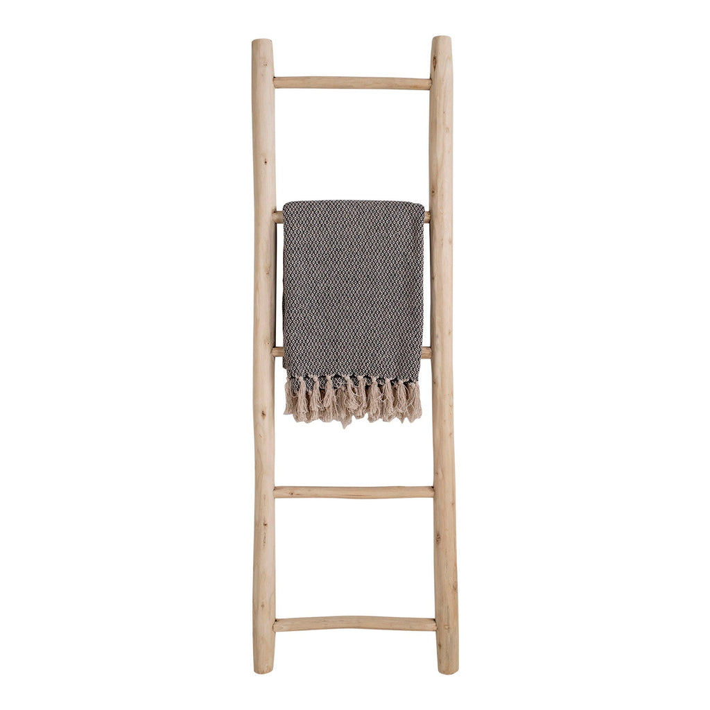 Échelle décorative en bois de teck avec couverture grise tissée