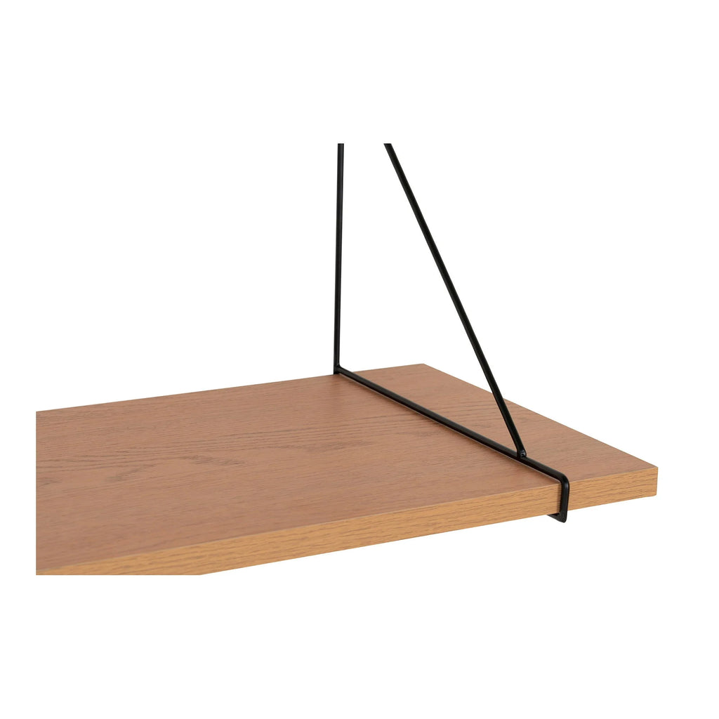 Étagère murale minimaliste en bois clair de chêne et métal noir, 80x29 cm