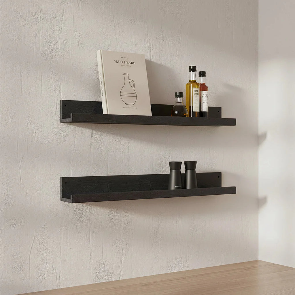 Étagère murale en bois noir industriel 75x8 cm, étagères flottantes minimalistes