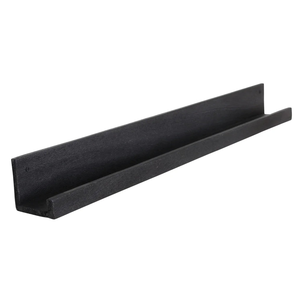 Étagère murale bois noir industriel 75x8 cm avec poutre U-channel métal noir