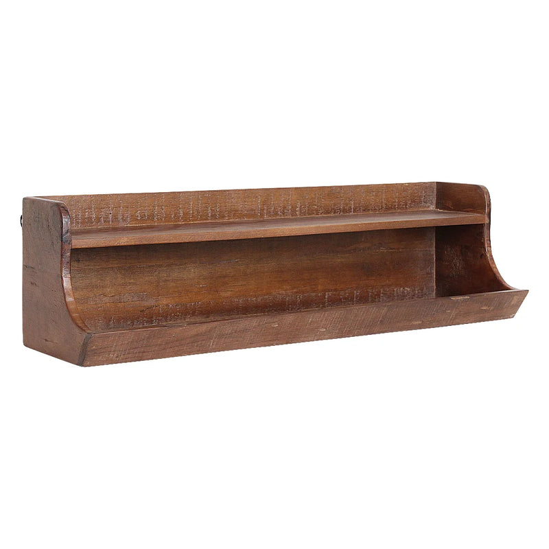 Étagère murale bois recyclé brun à deux niveaux forme galbée – 80x22 cm
