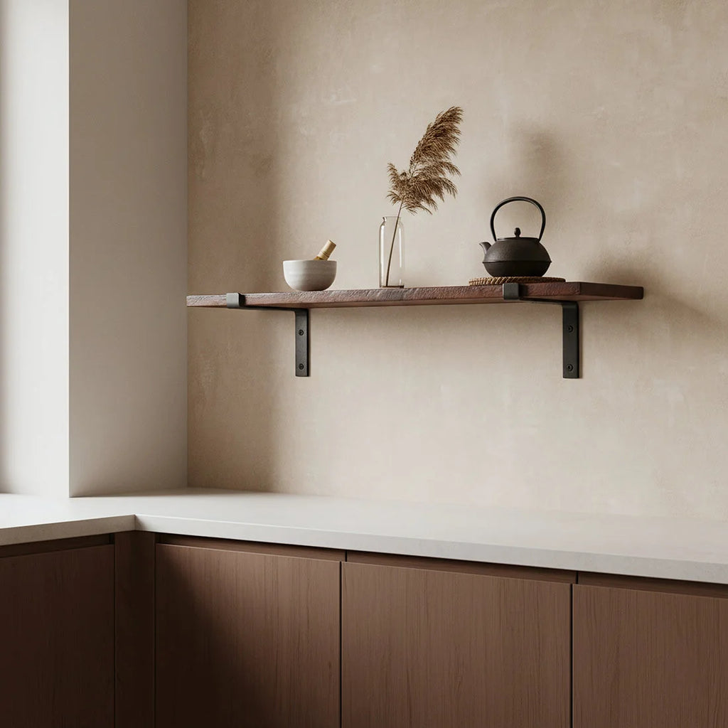 Étagère murale bois recyclé brun industriel 80x18 cm avec étagère en bois brun foncé et supports métal noir