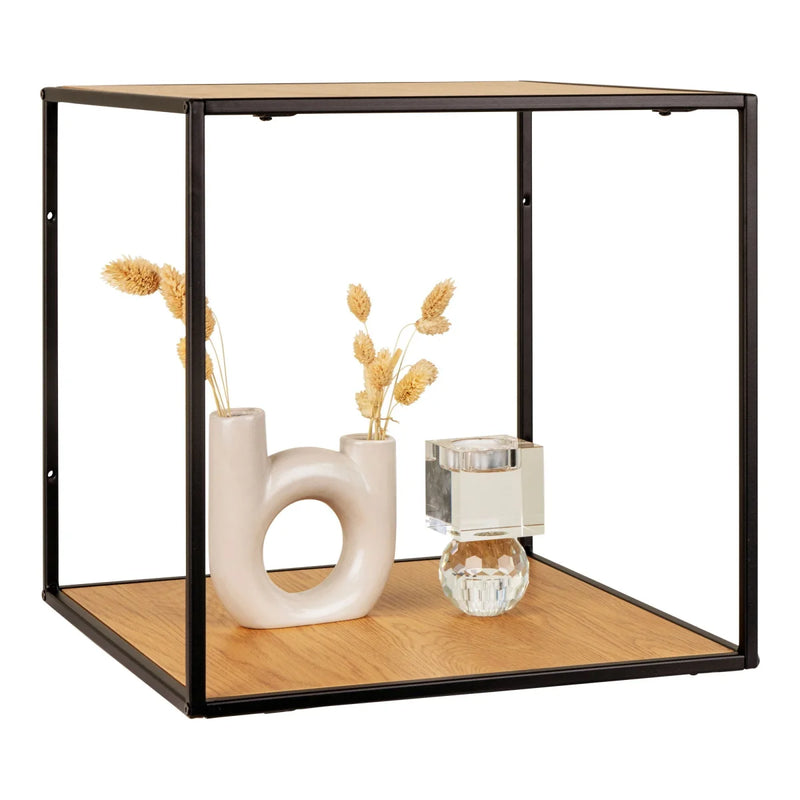 Étagère murale carrée bois chêne et métal noir 36x36 cm