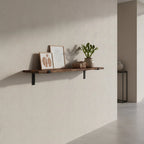 Étagère murale industrielle en bois recyclé sombre avec supports métal noir, 120x18 cm