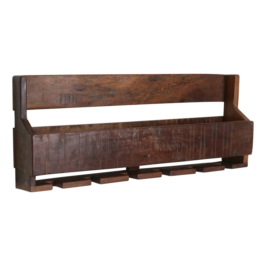 Étagère murale porte-bouteilles bois recyclé brun vieilli 60x28 cm