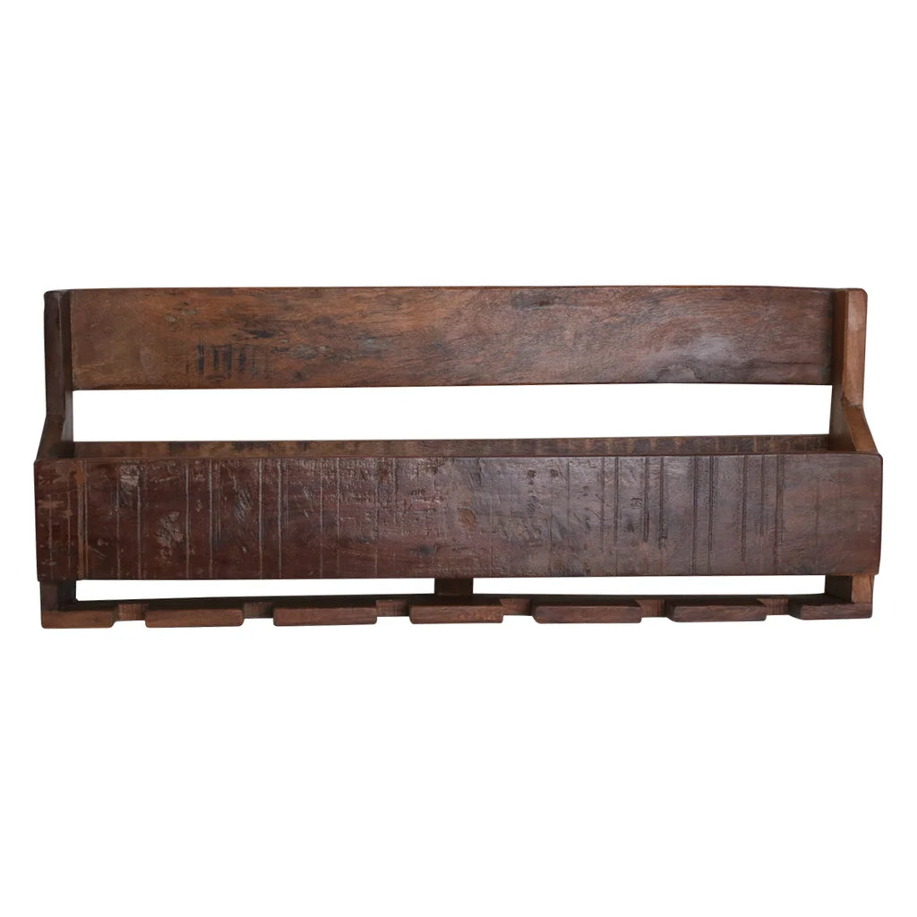 Étagère murale porte-bouteilles en bois recyclé brun vieilli 60x28 cm rustique