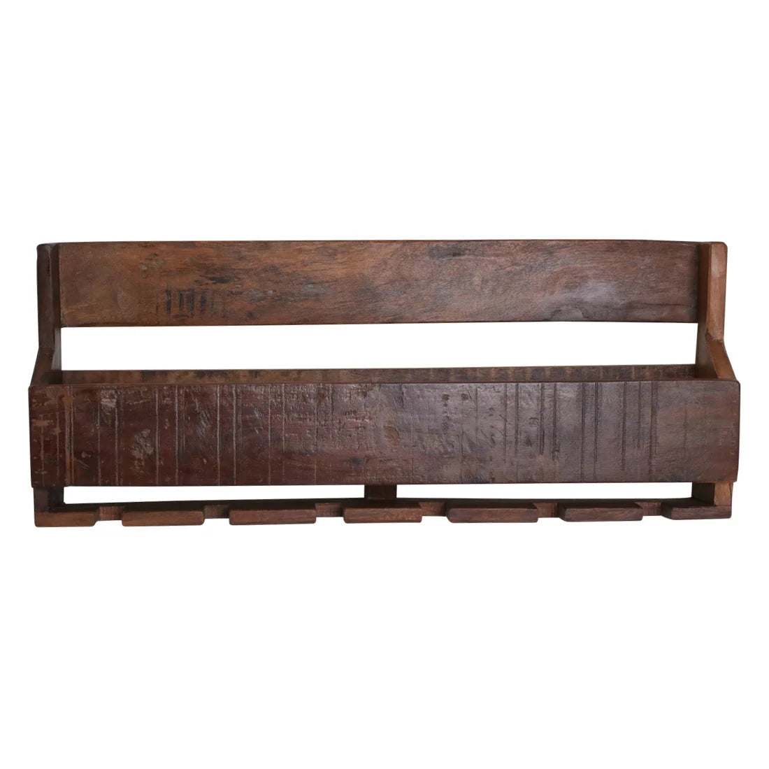 Étagère murale porte-bouteilles en bois recyclé brun vieilli 60x28 cm rustique