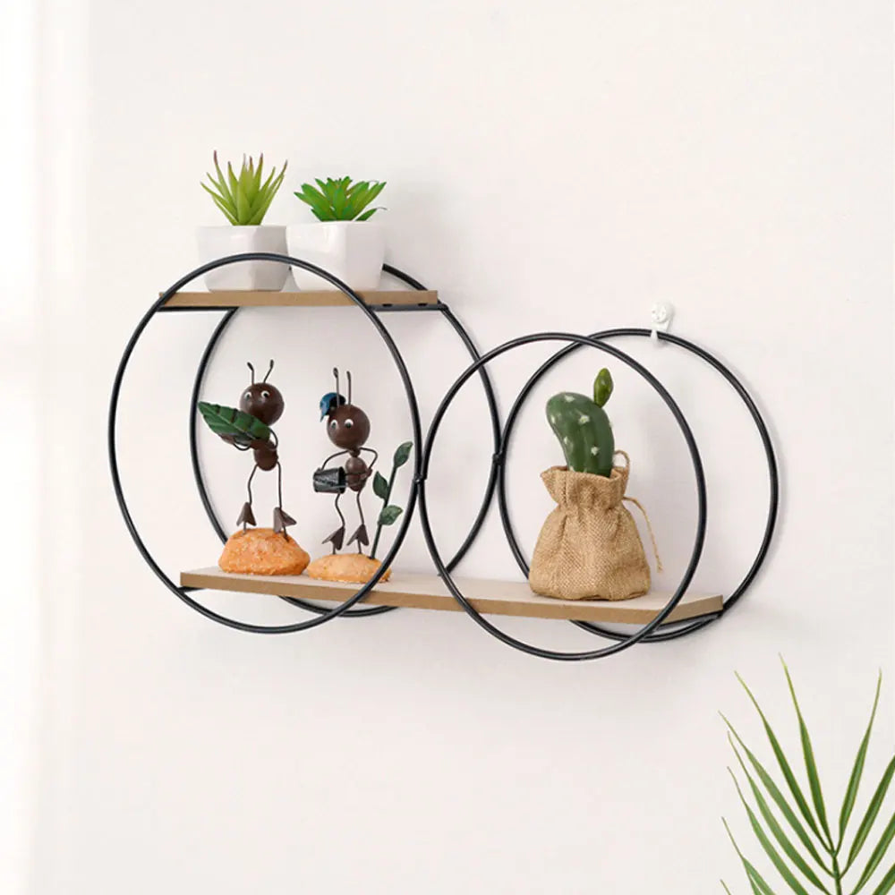 Étagère murale ronde en métal et bois noir