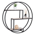 Étagère murale ronde en métal noir et bois naturel Ø62 cm