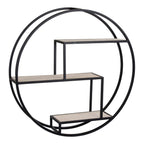 Étagère murale ronde en métal noir et bois naturel Ø62 cm