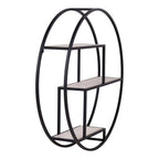 Étagère murale ronde en métal noir et pierre grise, 3 étages, Ø62 cm