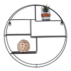 Étagère murale ronde en métal noir avec compartiments géométriques, Ø47 cm