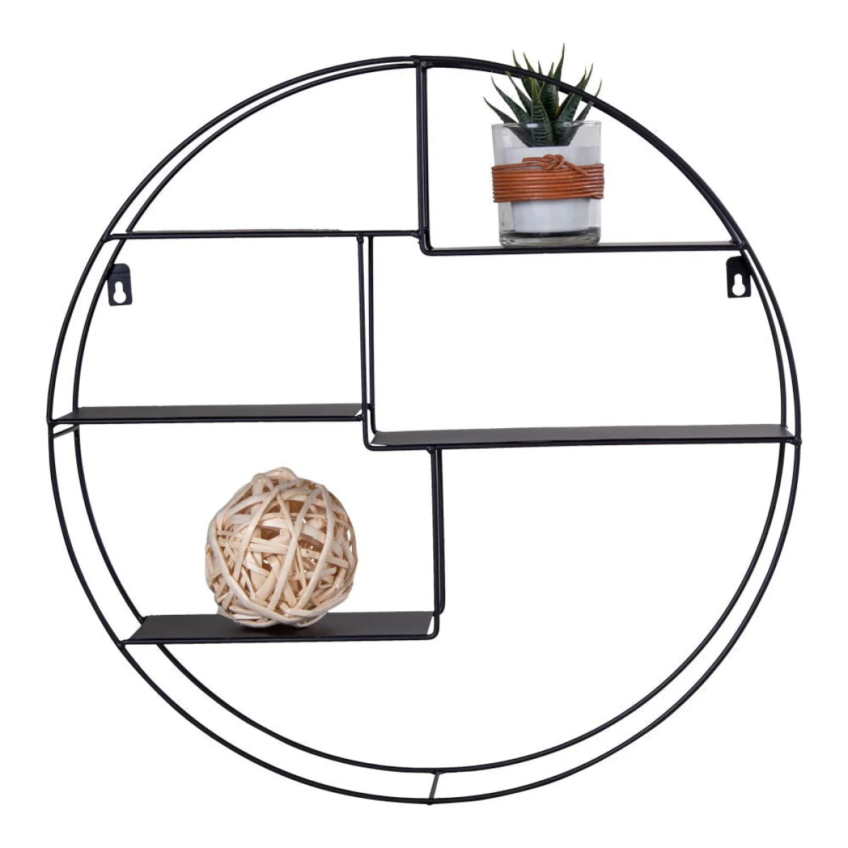 Étagère murale ronde en métal noir avec compartiments géométriques, Ø47 cm