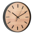 Horloge murale effet bois rond avec cadre noir Ø35 cm pour décoration intérieure
