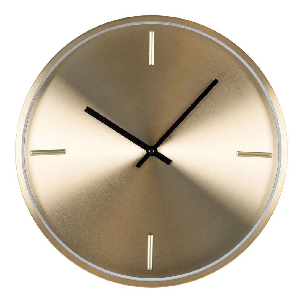 Horloge murale en métal doré brossé, Ø30 cm, aiguilles noires