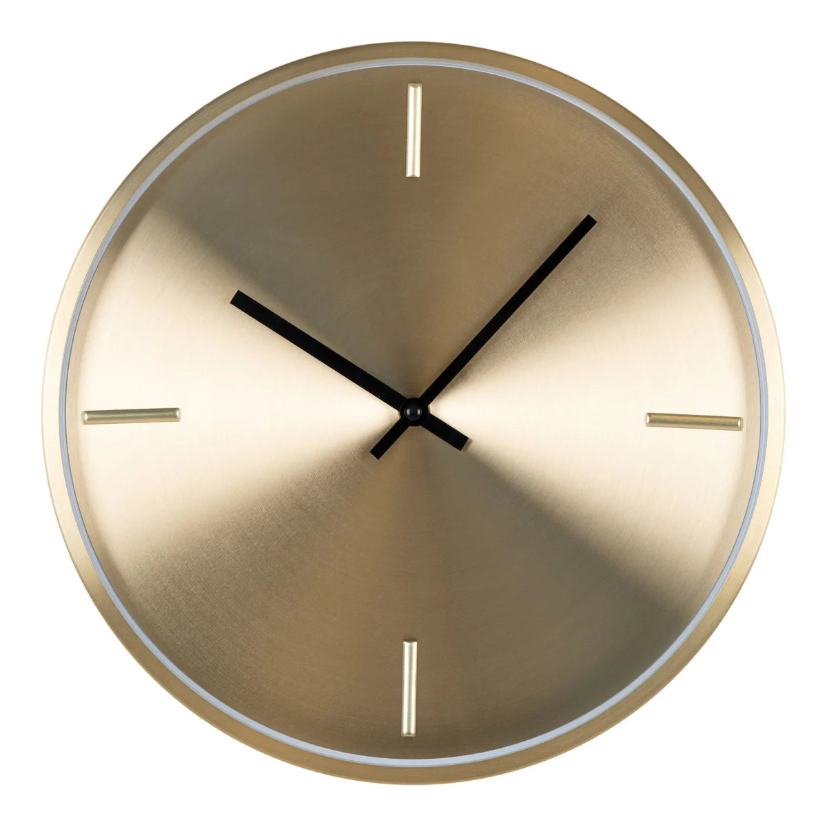 Horloge murale en métal doré brossé, Ø30 cm, aiguilles noires