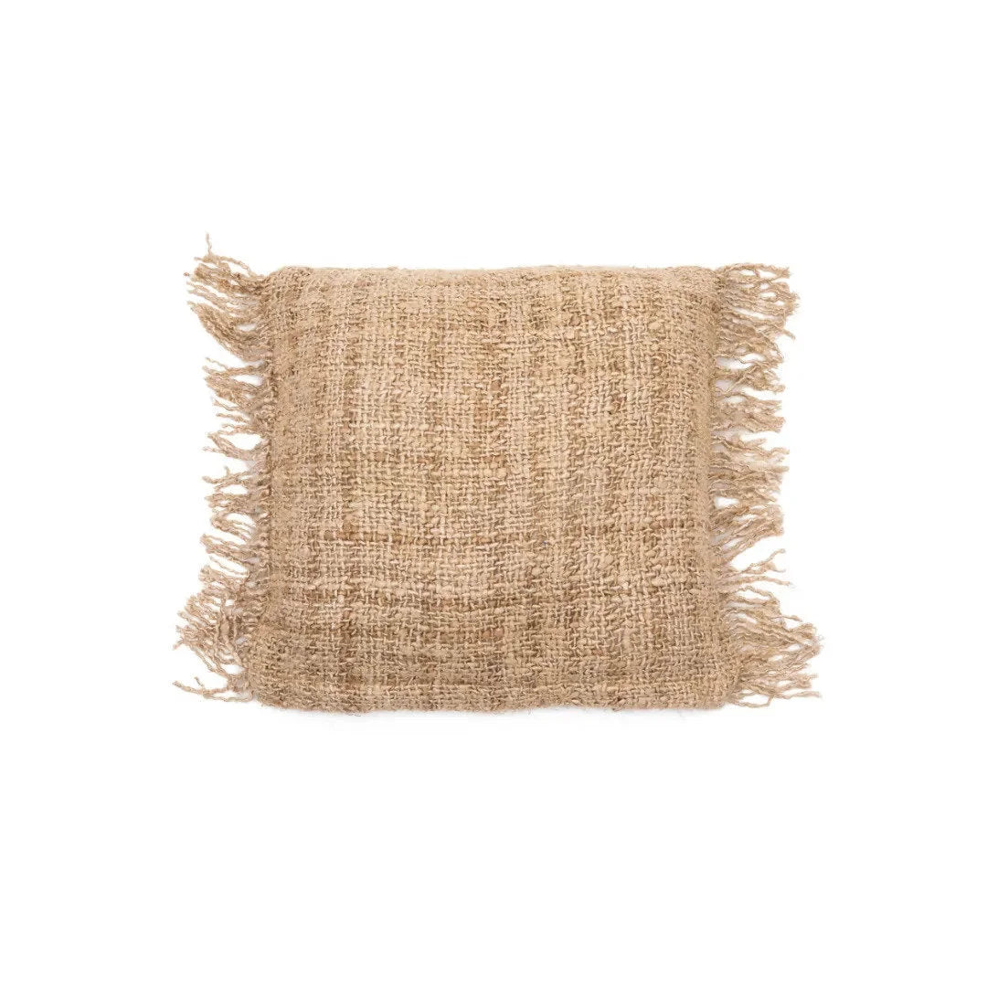 Housse de coussin carrée beige en coton à franges, 40x40 cm
