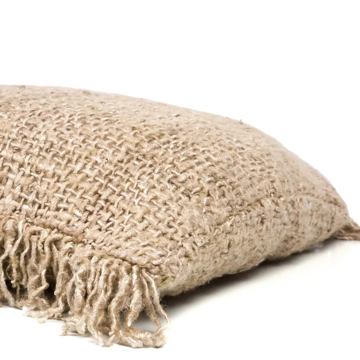 Housse de coussin carrée beige en coton à franges 40x40 cm