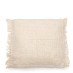 Coussin carré crème en coton texturé avec bords frangés, 60x60 cm