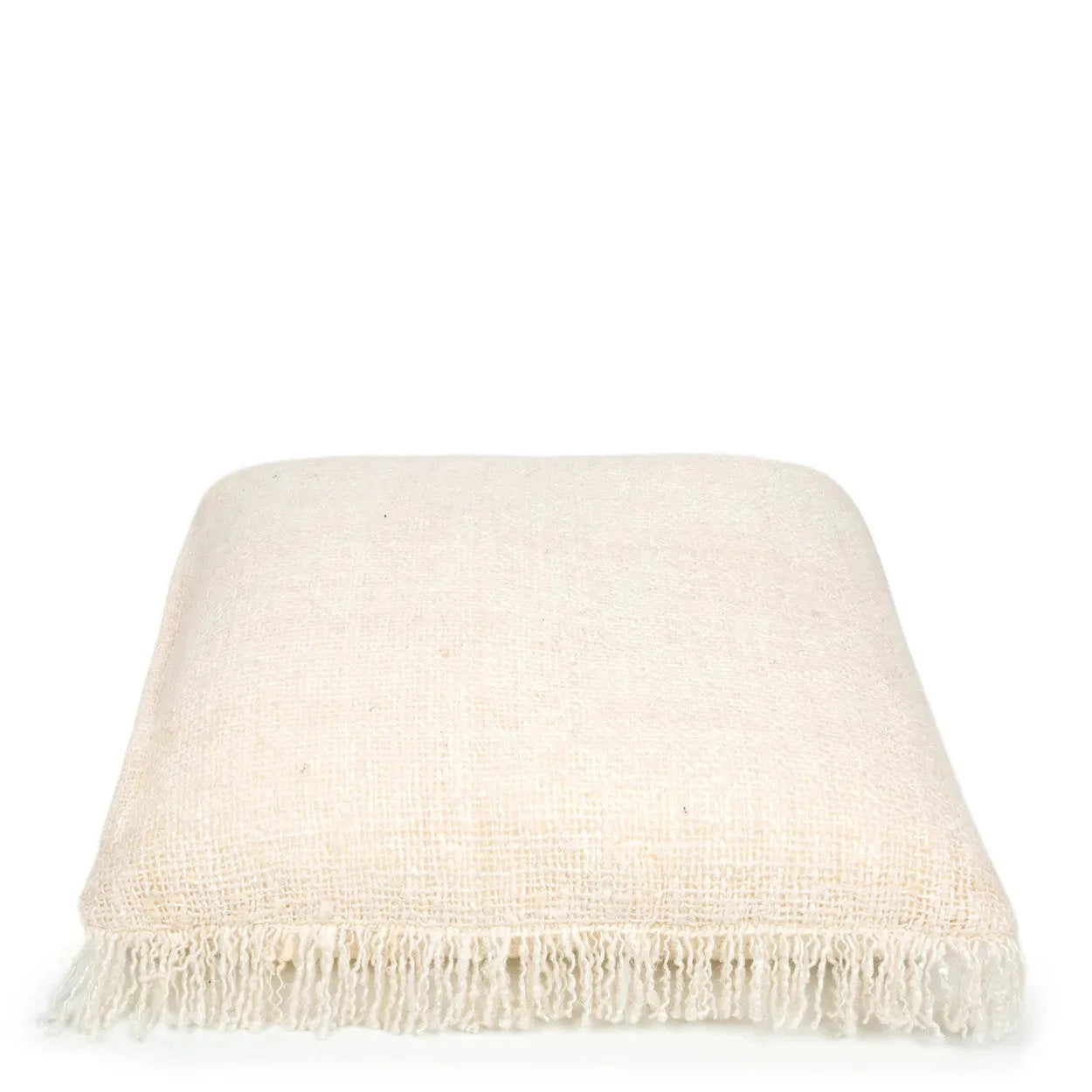 Plaid crème en coton texturé avec franges, parfait pour Housse de coussin carrée 60x60 cm