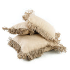 Housse de coussin carrée en jute et raphia beige avec franges