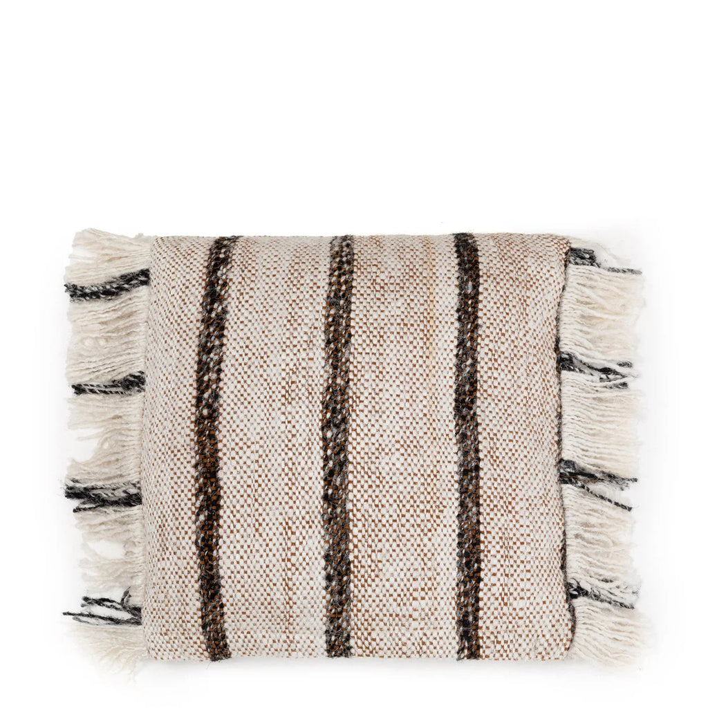 Housse de coussin coton beige à franges - 40x40 cm