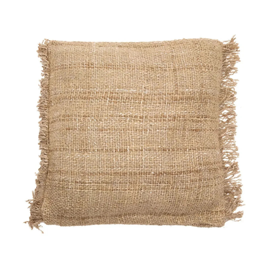 Housse de coussin en coton beige avec franges, texture rugueuse, 60x60 cm