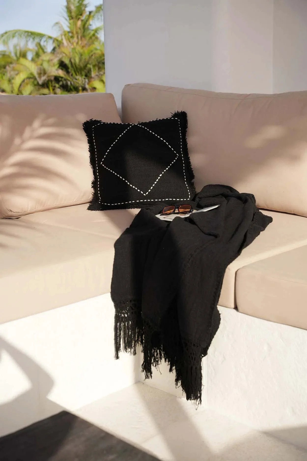 Housse de coussin coton noir blanc motif losange - 45x45 cm