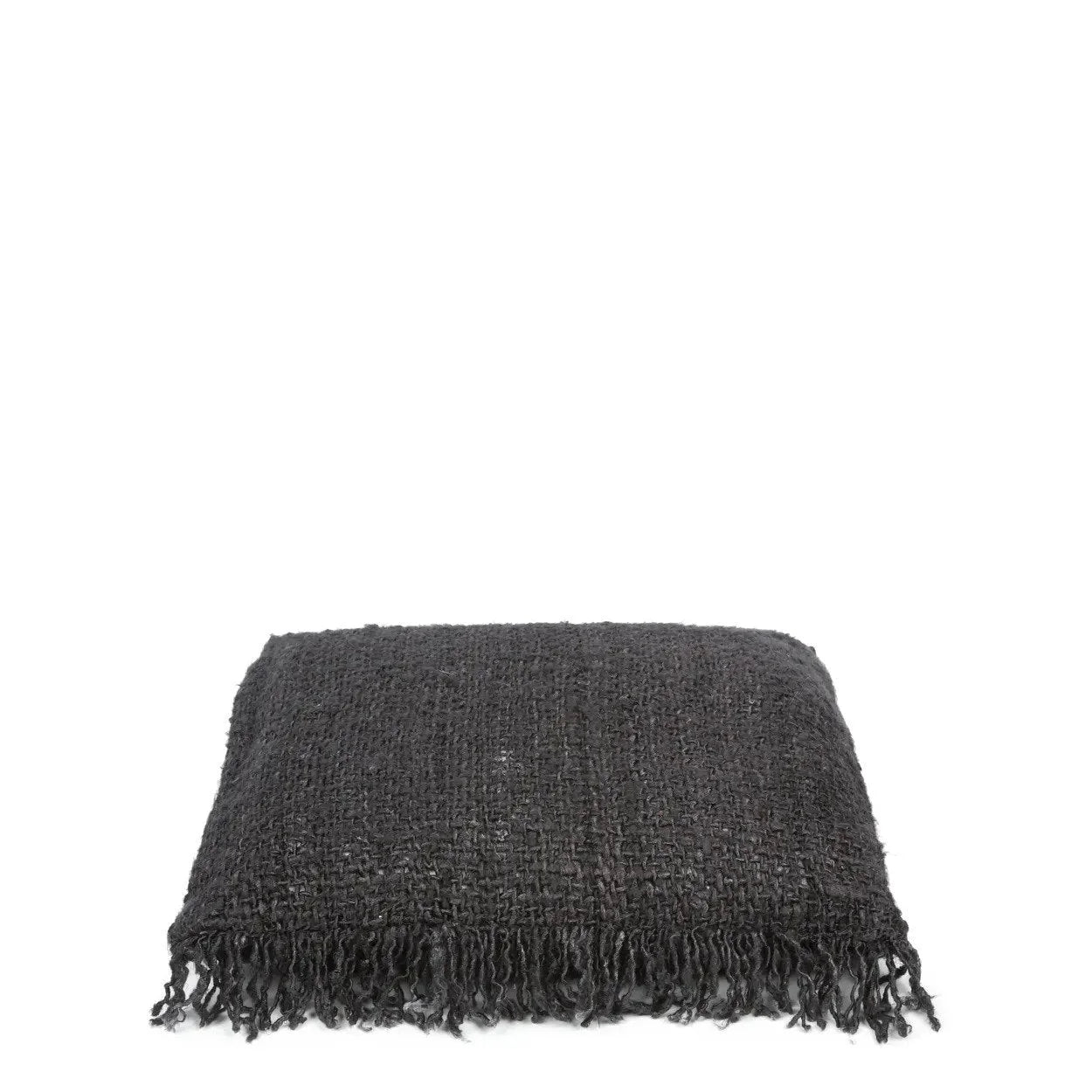 Plaid en coton noir marine foncé avec franges, parfait pour Housse de coussin 40x40 cm