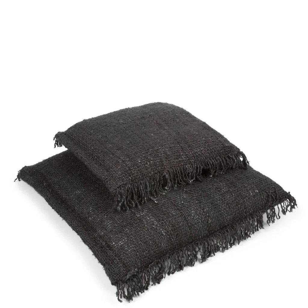 Coussin en coton noir marine avec franges, 40x40 cm, décoration chaleureuse et élégante