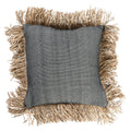 Housse de coussin coton noir naturel à franges en raphia - 40x40 cm